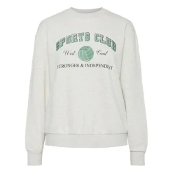 PIECES dame sweatshirt PCARINA - Light Grey Melange Green embroidery
