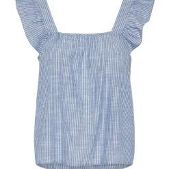 PIECES dame top PCAPIA - Nautical Blue Bright white