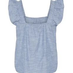 PIECES dame top PCAPIA - Nautical Blue Bright white