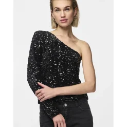 PIECES dame top PCKAM - Black Black sequins