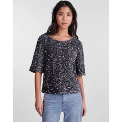 Pieces dame top PCKAM - Magnet Black silver sequins