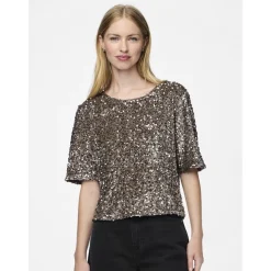 Pieces dame top PCKAM - Morel Silver sequins