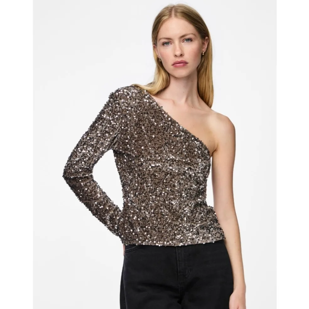 PIECES dame top PCKAM - Morel Silver sequins