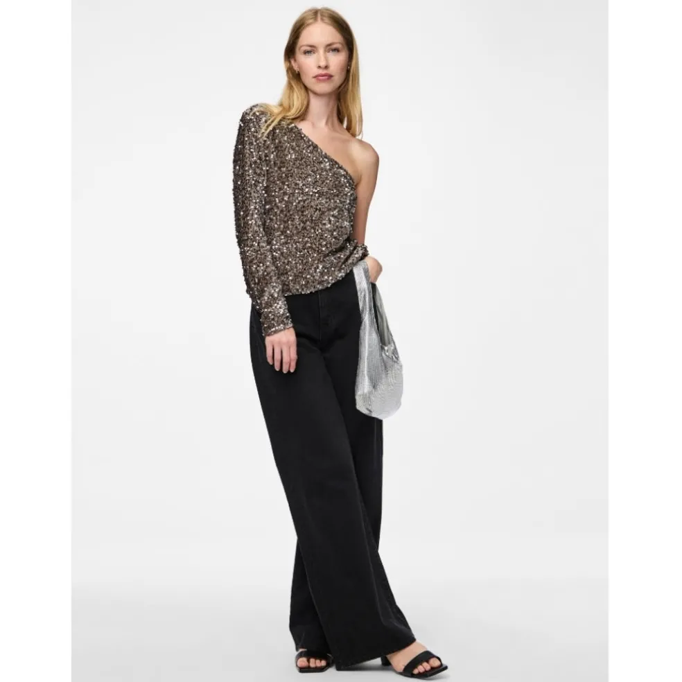 PIECES dame top PCKAM - Morel Silver sequins