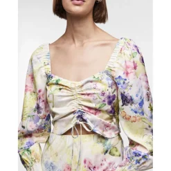 PIECES dame top PCMARI - Cloud Dancer FLOWERS