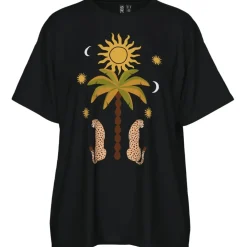 PIECES dame t-shirt PCHANNAH - Black Palm/cheetah