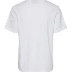 PIECES dame t-shirt PCRINE - Bright White PEARL ON SLEEVE