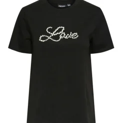 PIECES dame t-shirt PCRINE - Black LOVE