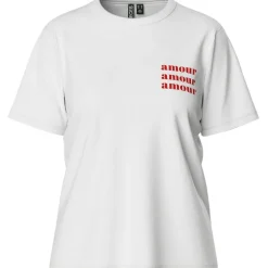 PIECES dame t-shirts PCGABBI - Bright White AMOUR -AMOUR-AMOUR