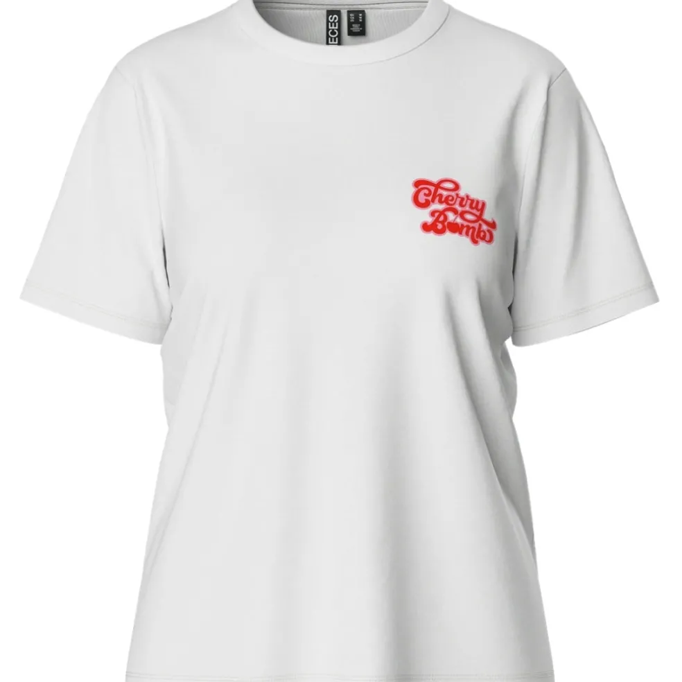 PIECES dame t-shirts PCGABBI - Bright White CHERRY BOMB