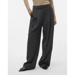 VERO MODA dame bukser VMSILJE - Dark Grey Melange PINSTRIPE