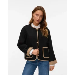 VERO MODA DAME JAKKE VMNANNIE - Black Silver Mink Binding