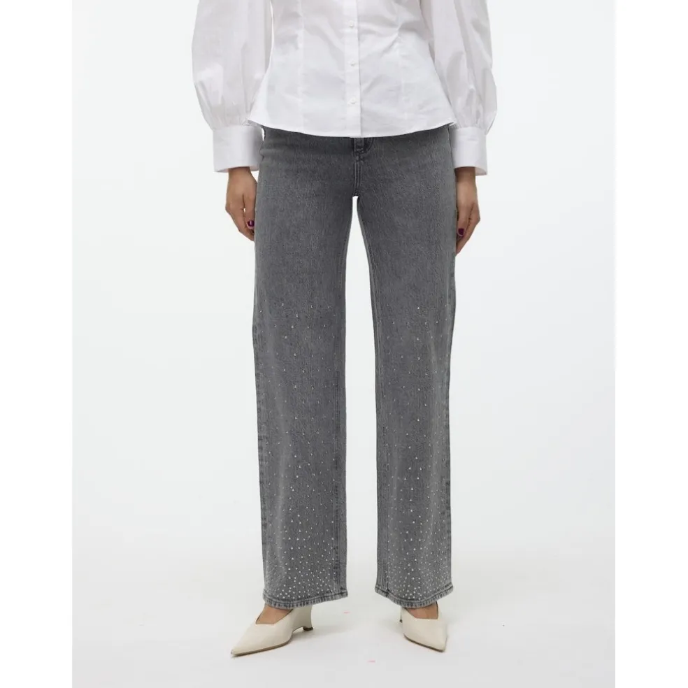 VERO MODA dame jeans VMTESSA - Light Grey Denim STUDS