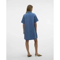 VERO MODA dame kjole VMOCEAN - Medium Blue Denim Stripes WHITE