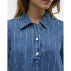 VERO MODA dame kjole VMOCEAN - Medium Blue Denim Stripes WHITE