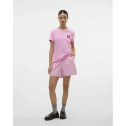 VERO MODA dame shorts VMCHARLOTTE - Bonbon Stripes Fiery red/cloud dancer