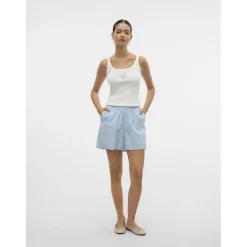 VERO MODA dame shorts VMCHARLOTTE - Airy Blue Stripes Cloud dancer/twill