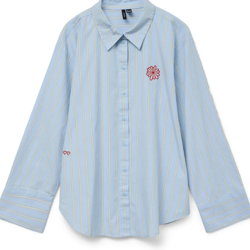 VERO MODA dame skjorte VMCHARLOTTE - Airy Blue Stripes Cloud dancer/twill