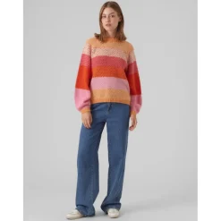 VERO MODA dame strik VMCRUZ - Tangerine W BIRCH/FUCHSIA PURPLE/TANGERINE TANGO/S