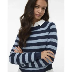Vero Moda dame strik VMDOFFY - Navy Blazer Stripes:W. CHINA BLUE