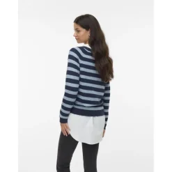 Vero Moda dame strik VMDOFFY - Navy Blazer Stripes:W. CHINA BLUE