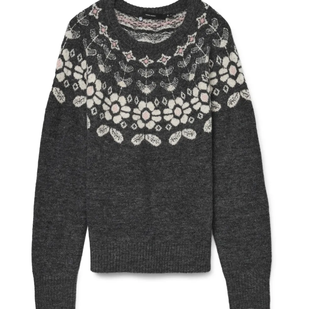 Vero moda dame strik VMSIMONE - Dark Grey Melange Detail:W. BIRCH + ROSE