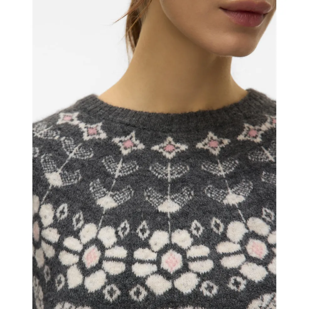 Vero moda dame strik VMSIMONE - Dark Grey Melange Detail:W. BIRCH + ROSE