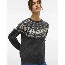 Vero moda dame strik VMSIMONE - Dark Grey Melange Detail:W. BIRCH + ROSE
