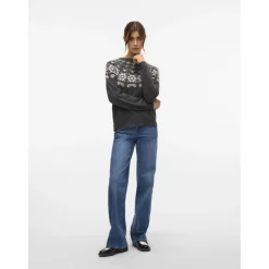 Vero moda dame strik VMSIMONE - Dark Grey Melange Detail:W. BIRCH + ROSE