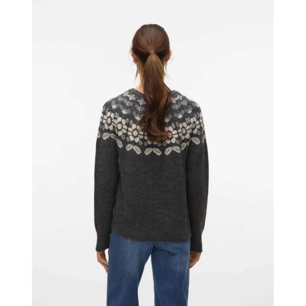 Vero moda dame strik VMSIMONE - Dark Grey Melange Detail:W. BIRCH + ROSE