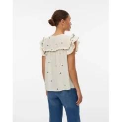 VERO MODA DAME TOP VMELINA - Birch BLACK HEARTS