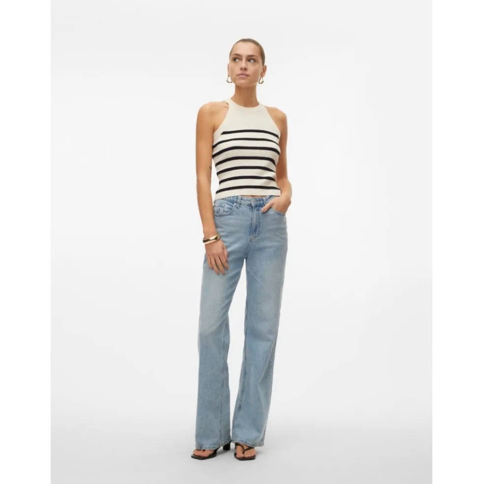 VERO MODA DAME TOP VMSABA - Birch Stripes black