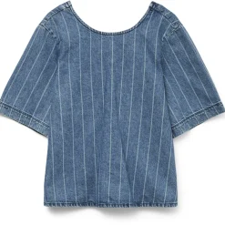 VERO MODA dame top VMTRILLE - Medium Blue Denim Stripes WHITE