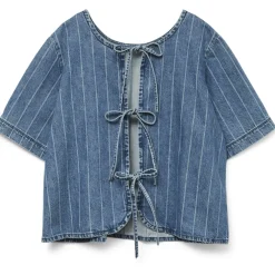 VERO MODA dame top VMTRILLE - Medium Blue Denim Stripes WHITE