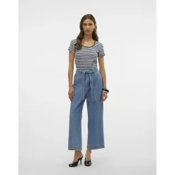 VERO MODA dame t-shirt VMLOTTE - Snow White Stripes NAVY BLAZER