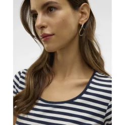 VERO MODA dame t-shirt VMLOTTE - Snow White Stripes NAVY BLAZER