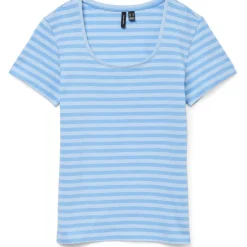 VERO MODA dame t-shirt VMLOTTE - Azure Blue Stripes AIRY BLUE