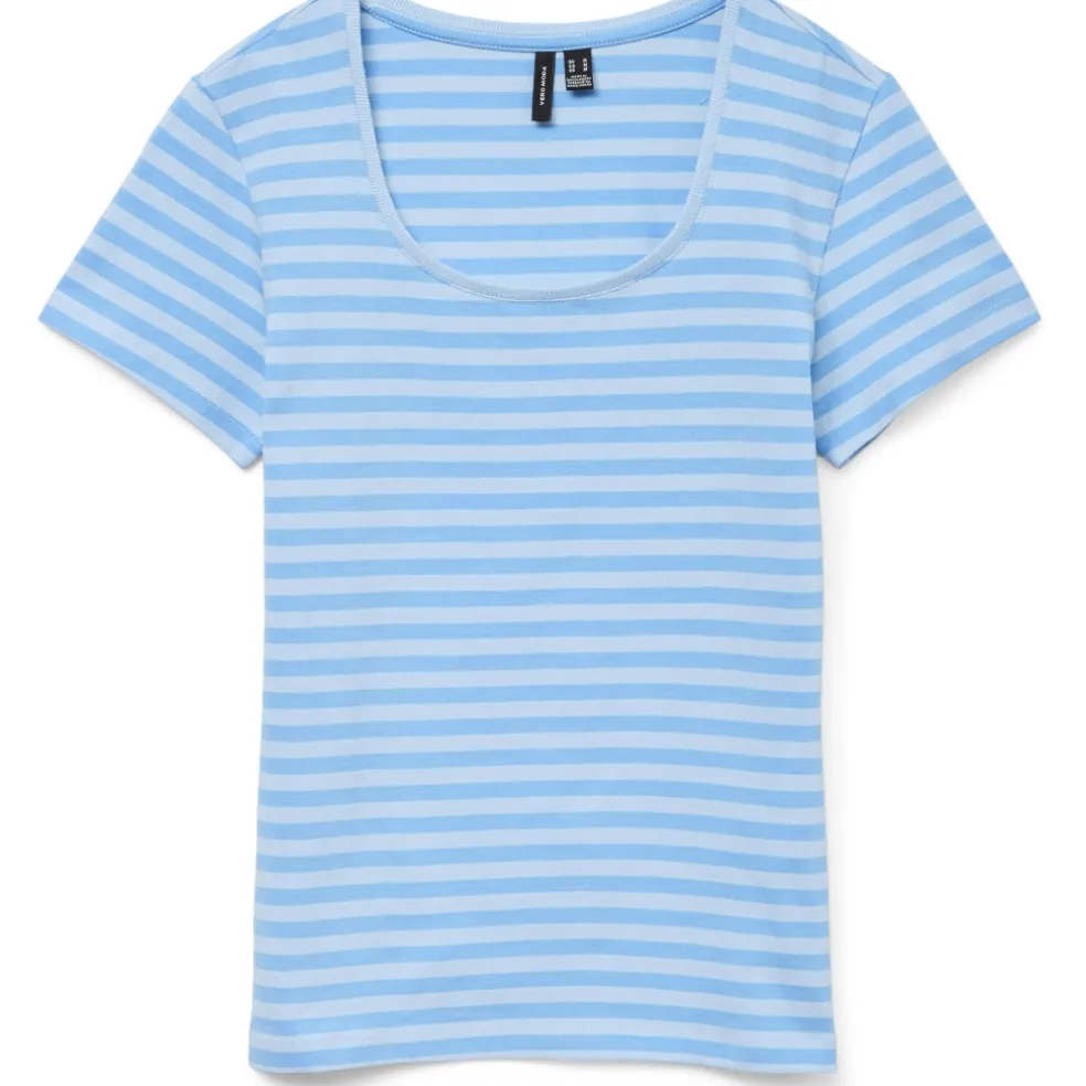 VERO MODA dame t-shirt VMLOTTE - Azure Blue Stripes AIRY BLUE