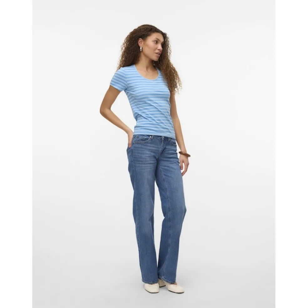 VERO MODA dame t-shirt VMLOTTE - Azure Blue Stripes AIRY BLUE