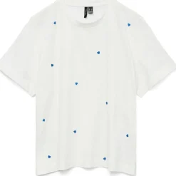 VERO MODA dame t-shirt VMSOLVEI - Snow White Print HEARTS