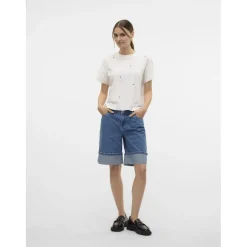 VERO MODA dame t-shirt VMSOLVEI - Snow White Print HEARTS