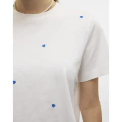 VERO MODA dame t-shirt VMSOLVEI - Snow White Print HEARTS