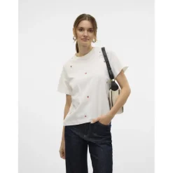 VERO MODA dame t-shirt VMSOLVEI - Snow White Print STRAWBERRYS