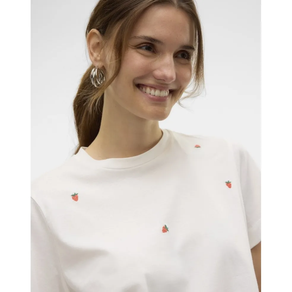 VERO MODA dame t-shirt VMSOLVEI - Snow White Print STRAWBERRYS