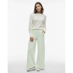 VILA dame bukser VISTRIPLO - Silt Green Stripes BIRCH