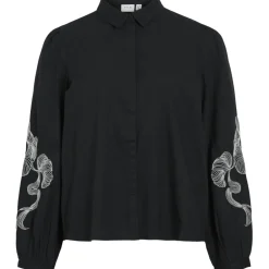 VILA dame skjorte VIVESTA - Black Beauty Detail Snow white