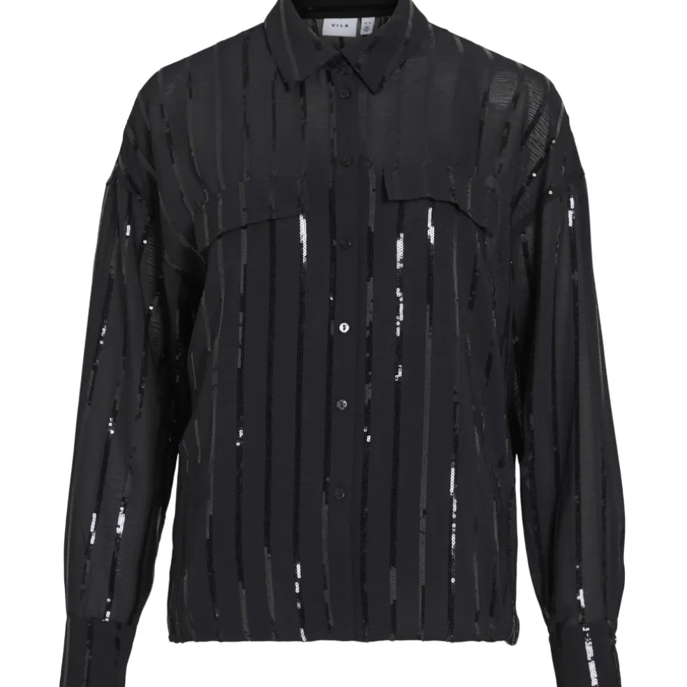 VILA Dame Skjorte VIVilovana - Black Beauty BLACK SEQUINS