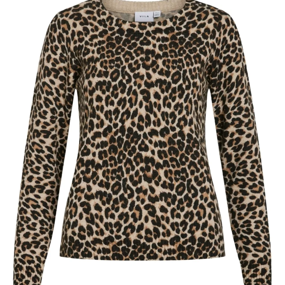 VILA dame strik VIRIL - Birch LEOPARD