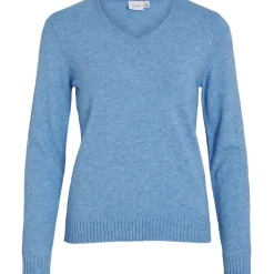 VILA dame strik VIRIL - Blissful Blue LIGHT MELANGE