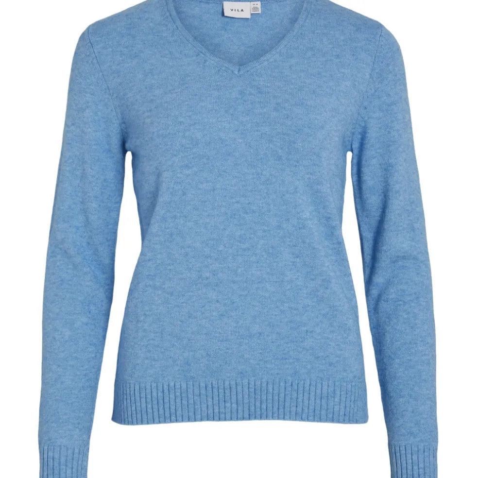 VILA dame strik VIRIL - Blissful Blue LIGHT MELANGE